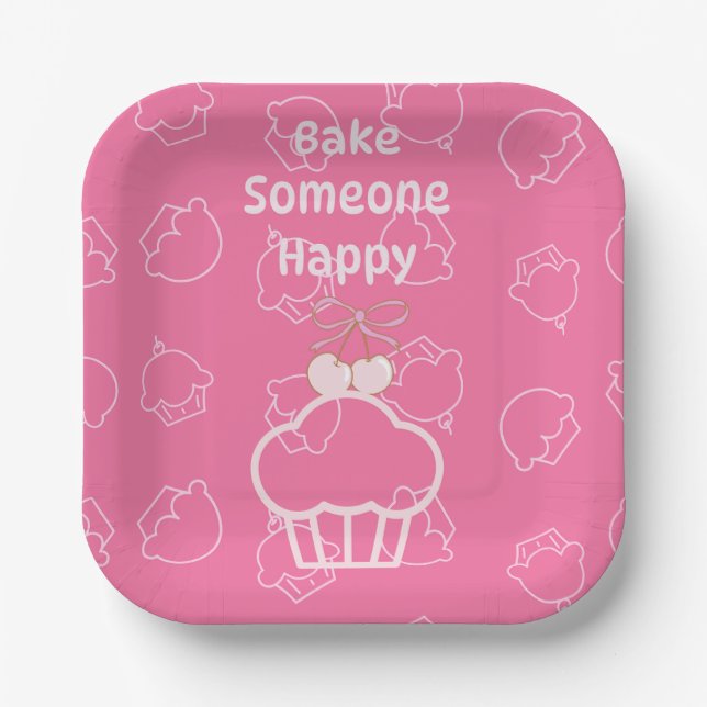 Rosa Kuchen glücklich Pappteller (Vorderseite)