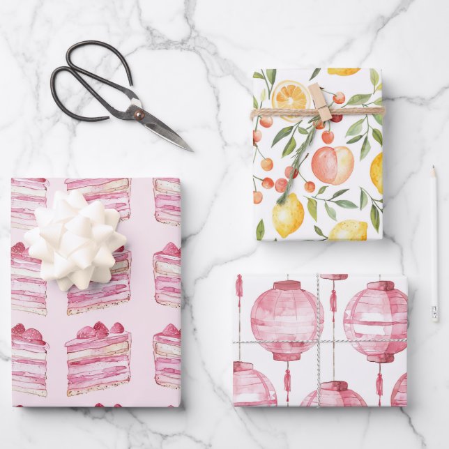 Rosa-Kuchen-Limonen-Laternen-Junggesellinnenabschi Geschenkpapier Set (Vorderseite)