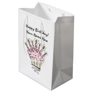 Rosa Kuchen mit Birthday Kerzen personalisiert Mittlere Geschenktüte
