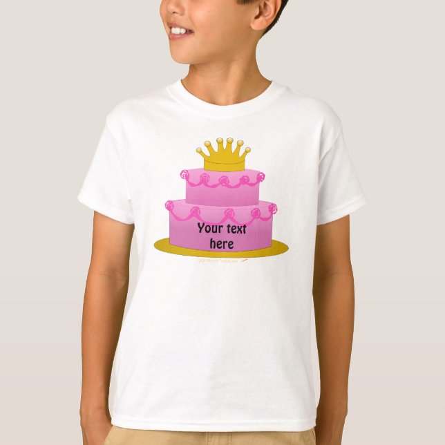 Rosa Kuchen mit Kronen-Geburtstag T-Shirt (Vorderseite)