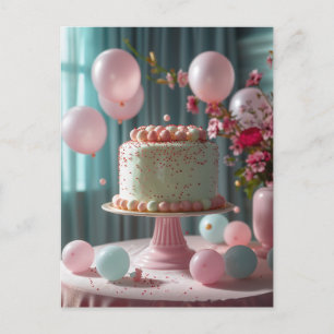 Rosa Kuchen und Balloons Postkarte