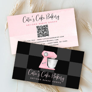 Rosa Kuchengemischt QR-Code Schwarz Kariert Visitenkarte