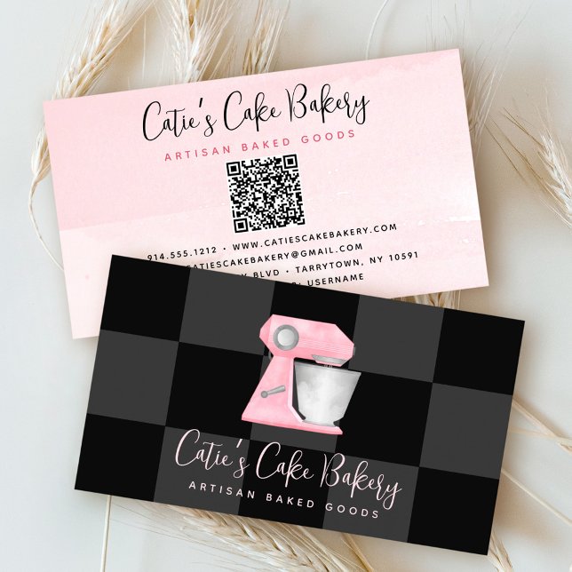 Rosa Kuchengemischt QR-Code Schwarz Kariert Visitenkarte (Von Creator hochgeladen)