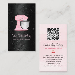 Rosa Küchenmixer-Logo QR-Code Bäckerei Chef Visitenkarte