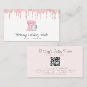 Rosa Küchenmixer mit Glitter QR-Code für die Bäcke Visitenkarte