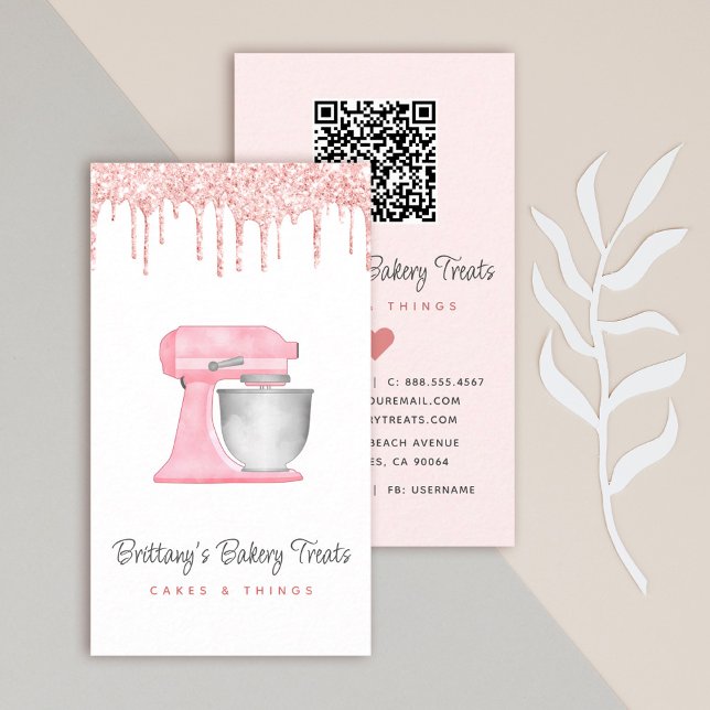 Rosa Küchenmixer mit Glittertropfen QR-Code Visitenkarte (Von Creator hochgeladen)