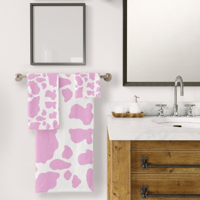 Rosa Kuh drucken Badhandtuch Set (Pink Cow Spots Animal Print Pattern Bath Towel Set by Looly Elzayat)