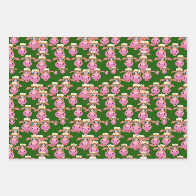 Rosa Kühe Geschenkpapier Set (Vorderseite)