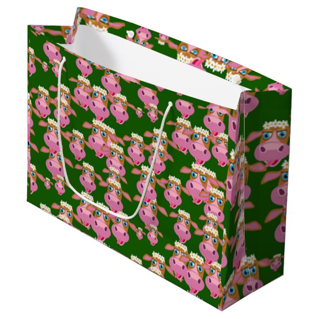 Rosa Kühe Große Geschenktüte (Vorderseite Schrägansicht)