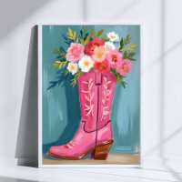Rosa Kuhgirl-Stiefel-Blumenstrauß-Aquarell