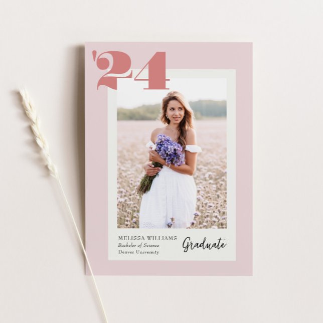 Rosa kühne Moderne Klasse von 2024 4 Foto Abschlus Einladung (Von Creator hochgeladen)