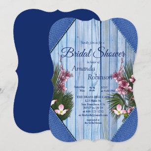 Rosa künstlerische Blumen auf Blauholz-Textur Einladung