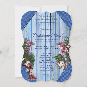 Rosa künstlerische Blumen Blaue Holzstruktur Jungg Einladung