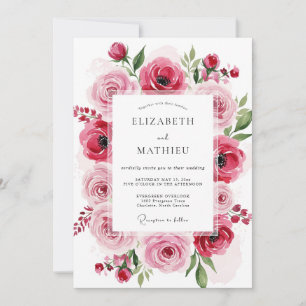 Rosa Künstlerische Blütenhochzeit Einladung