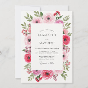 Rosa Künstlerische Blütenhochzeit Einladung
