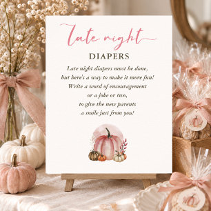 Rosa Kürbis-Baby-Party Späte-Nacht-Windeln-Schild Poster
