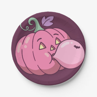 Rosa Kürbis Bubble Gum Süße Pastell-Halloween Pappteller
