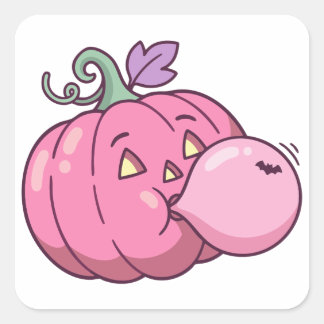 Rosa Kürbis Bubble Gum Süße Pastell-Halloween Quadratischer Aufkleber