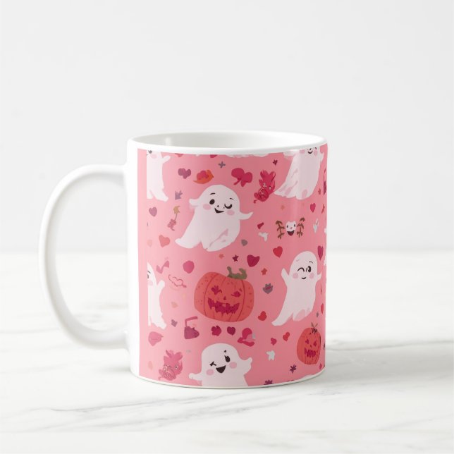 Rosa Kürbis Geisterhafte Überraschung Kaffeetasse (Links)