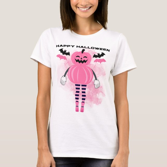 Rosa Kürbis Halloween-T - Shirt (Vorderseite)