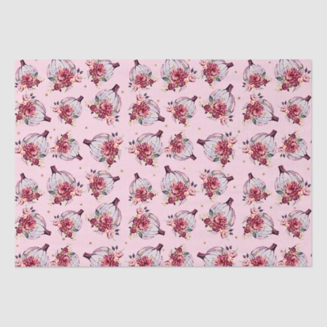 Rosa Kürbis Herbstmuster mit Blumenbeeren Seidenpapier (Vorderseite)
