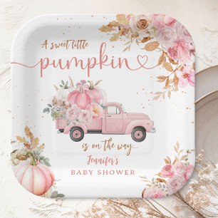 Rosa Kürbis-LKW-Baby-Party Herbst Pappteller