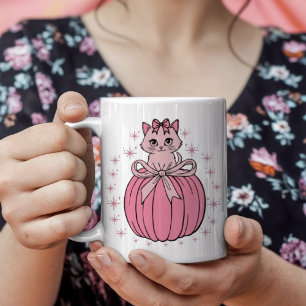 Rosa Kürbis mit Niedlicher Katze Kaffeetasse