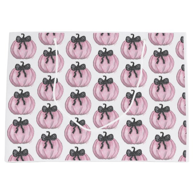 Rosa Kürbis mit schwarzem Bug Große Geschenktüte (Vorderseite)