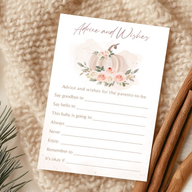 Rosa Kürbis-Ratschlag- und Wünsche-Spiel (Girl Blush Pumpkin Baby Shower Advice and Wishes Game)