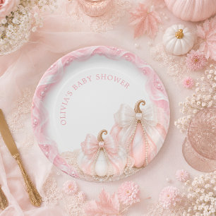 Rosa Kürbis-Schleife Elegante Babyparty Pappteller