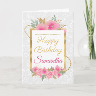 Rosa Kürbisblumen Goldfolie Geburtstag Karte