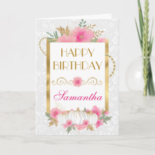 Rosa Kürbisblüten Goldfolie Geburtstag Karte