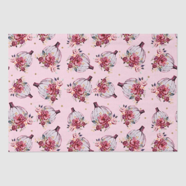 Rosa Kürbisfall Blumenmuster Seidenpapier (Vorderseite)