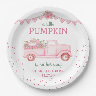 Rosa Kürbislastwagen-Baby-Party-Papierteller Pappteller
