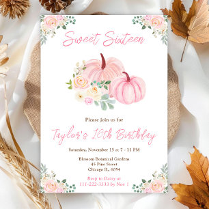 Rosa Kürbisse Florale Sweet Sixteen Einladung