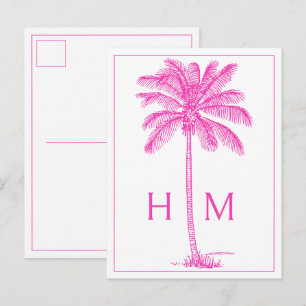 Rosa Küsten-Palmetto-Palme-Monogramm Postkarte