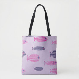 Rosa Küstenblau- und Rosa-Fisch-Muster-Tasche
