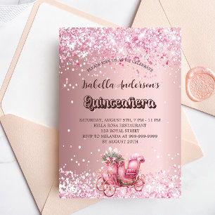 Rosa Kutsche aus Quinceanera, elegantes Party Einladungspostkarte