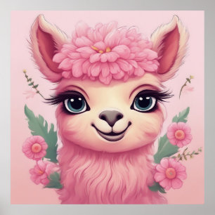 Rosa lächelndes Baby Lama Poster
