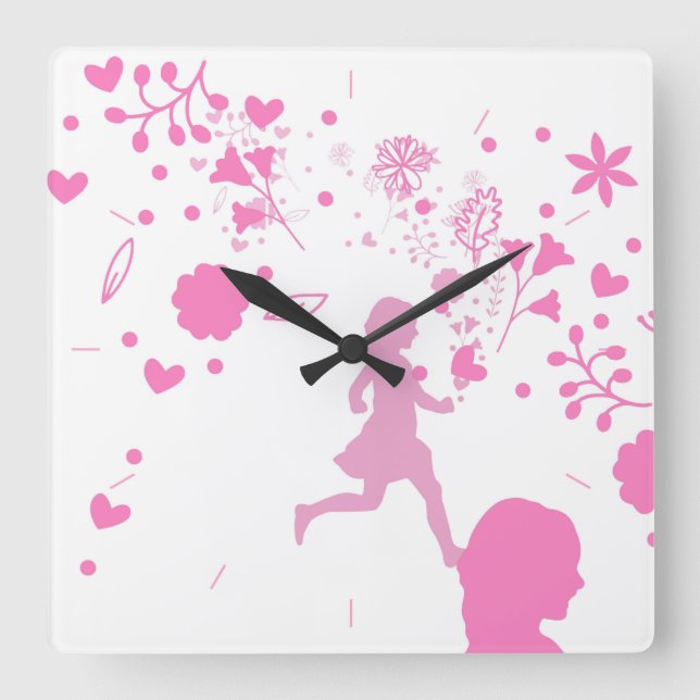 Rosa Lady. Quadratische Wanduhr (Vorderseite)