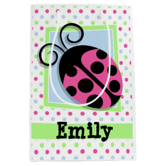 Rosa Ladybug, Rosa, Blau, Grün, Polka Dots Mittlere Geschenktüte