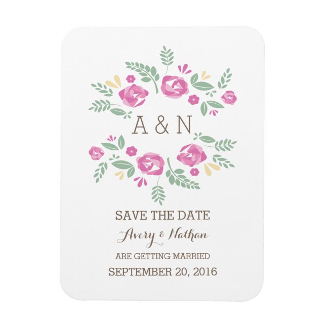 Rosa Land Floral Monogramm Save the Date Magnet (Vertikal)