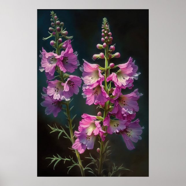 Rosa Larkspur Blume Art Print Poster (Vorne)