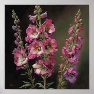 Rosa Larkspur Blume Art Print Poster