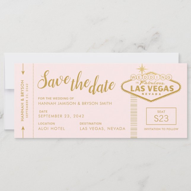 Rosa Las Vegas Boarding Pass Save the Date Karte (Vorderseite)