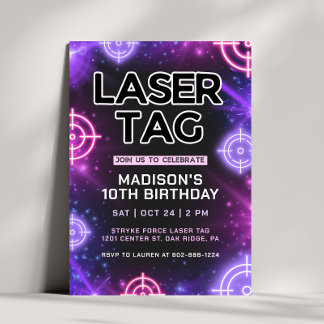 Rosa Laser Tag Glow Geburtstag Einladung