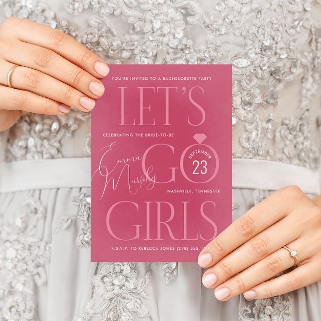 Rosa Lasse Go Girls Junggeselinnen-Abschied Einladung (Modern girly pink Let's Go Girls country western bachelorette party invitation)