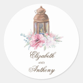 Rosa Laterne Elegante Hochzeit Runder Aufkleber
