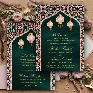 Rosa Laternen Emerald Rose Gold Muslimische Hochze Einladung