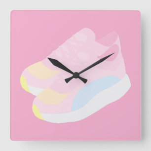 Rosa Laufschuhe Quadratische Wanduhr